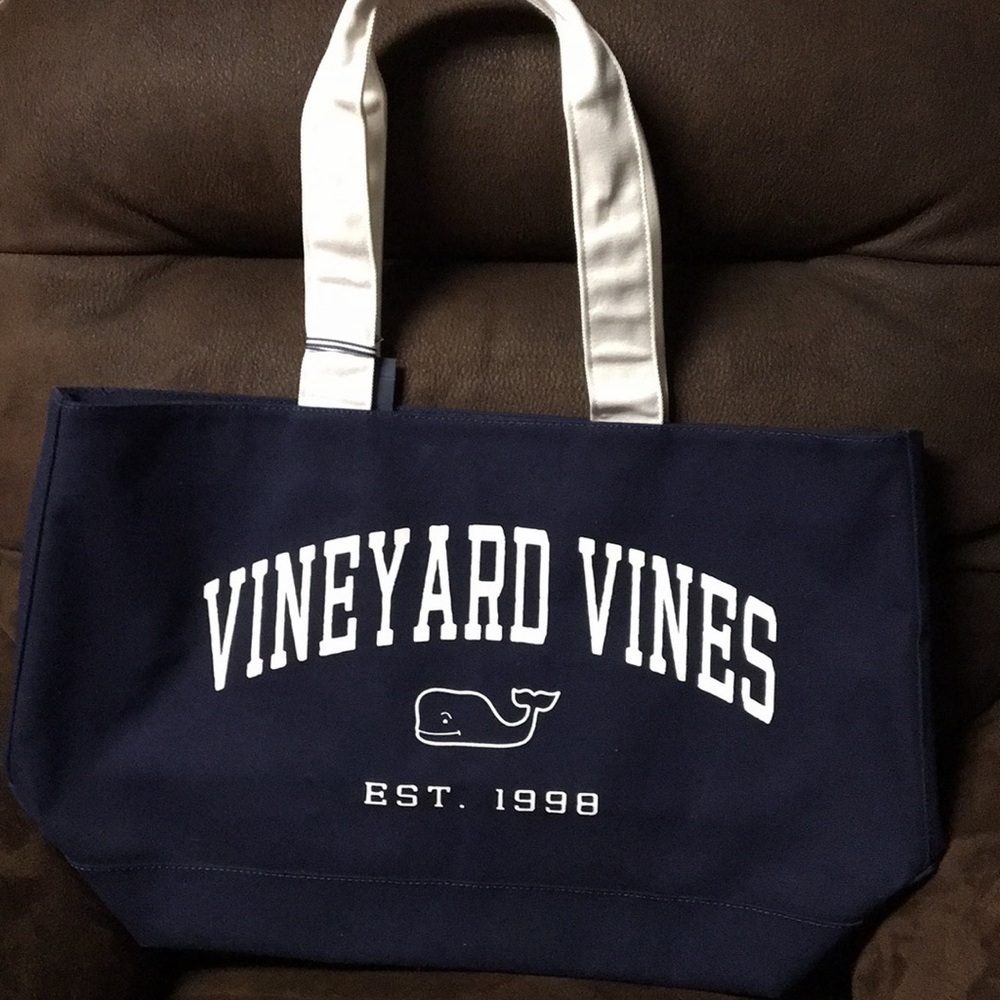 Vineyard Vines Navy Canvas Tote with Cream Handles